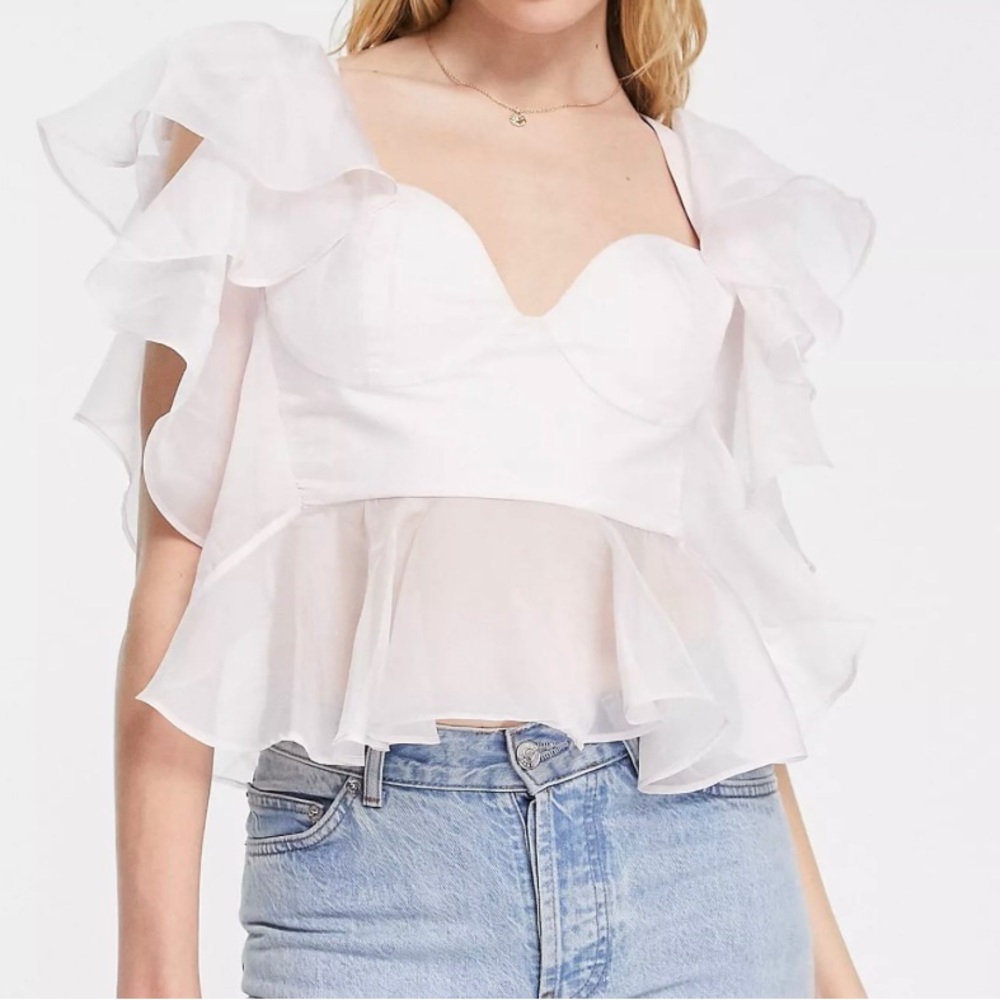 ASOS DESIGN Going Out corset top with organza ruffle sleeve